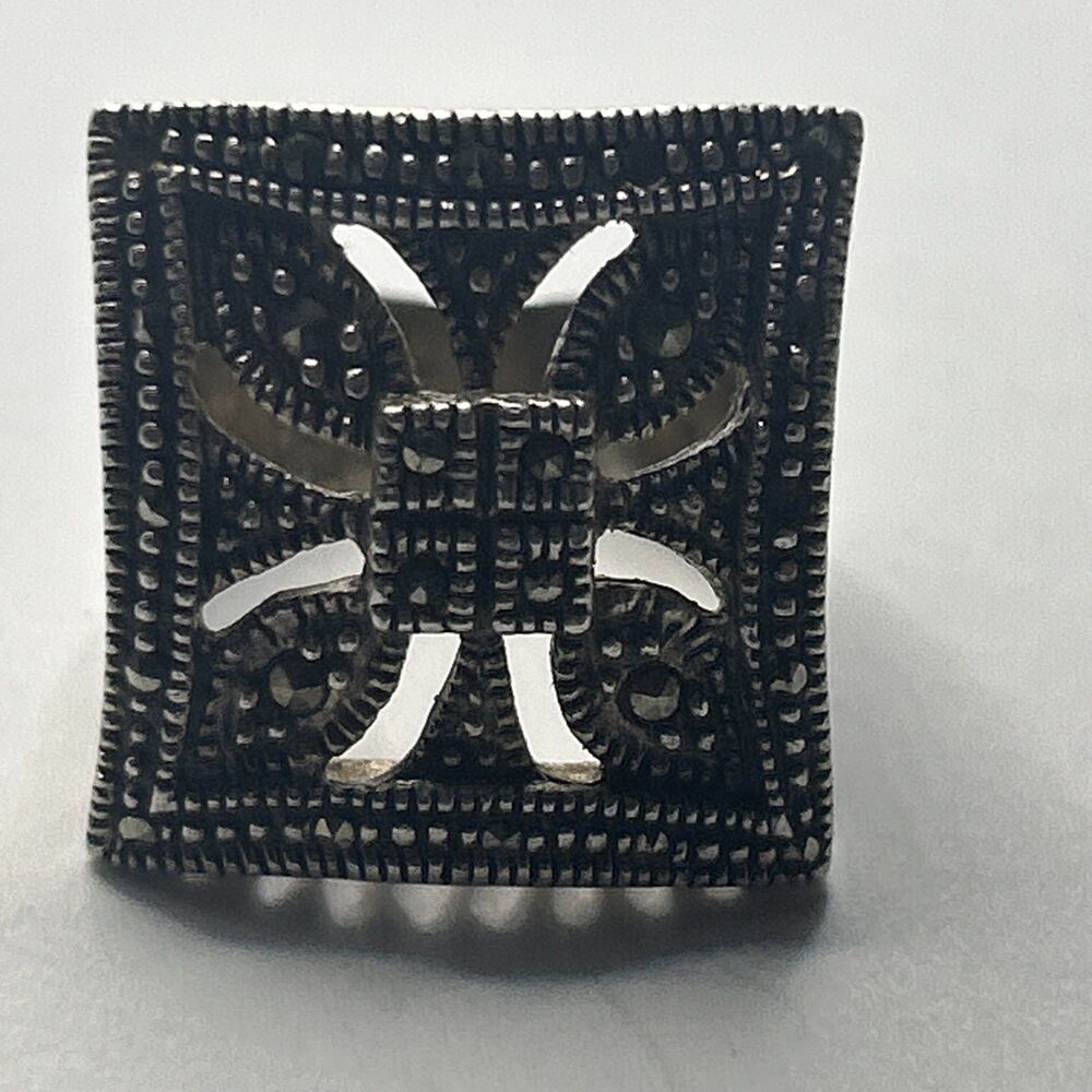 Sterling Cigar Style Band Ring with pave Marcasite size 6, 925